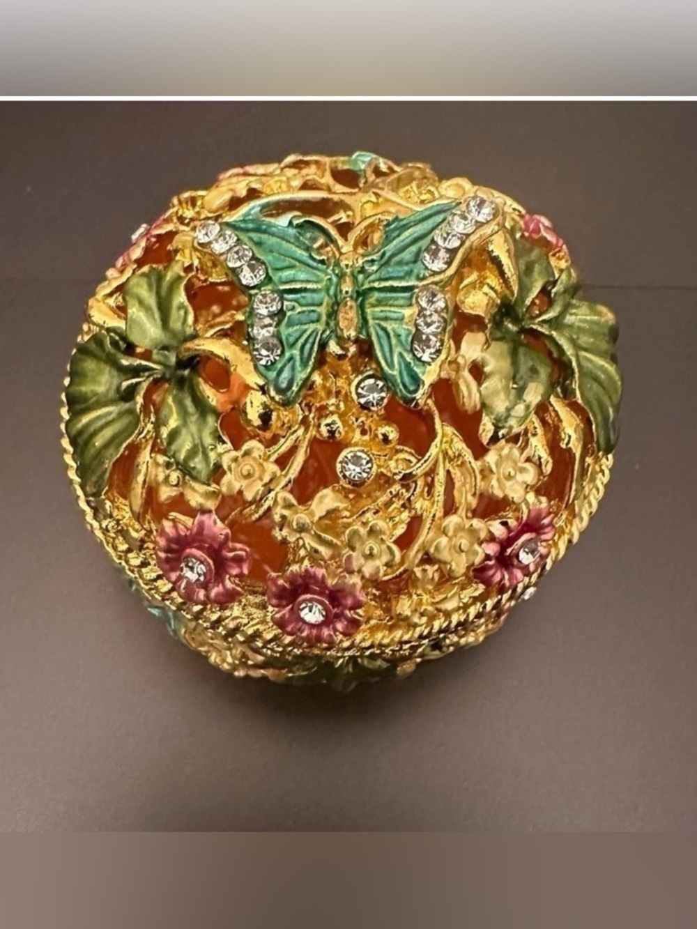 Butterfly Jewelry Box Enamel Trinket Box Crystal Gold Hinged Gift